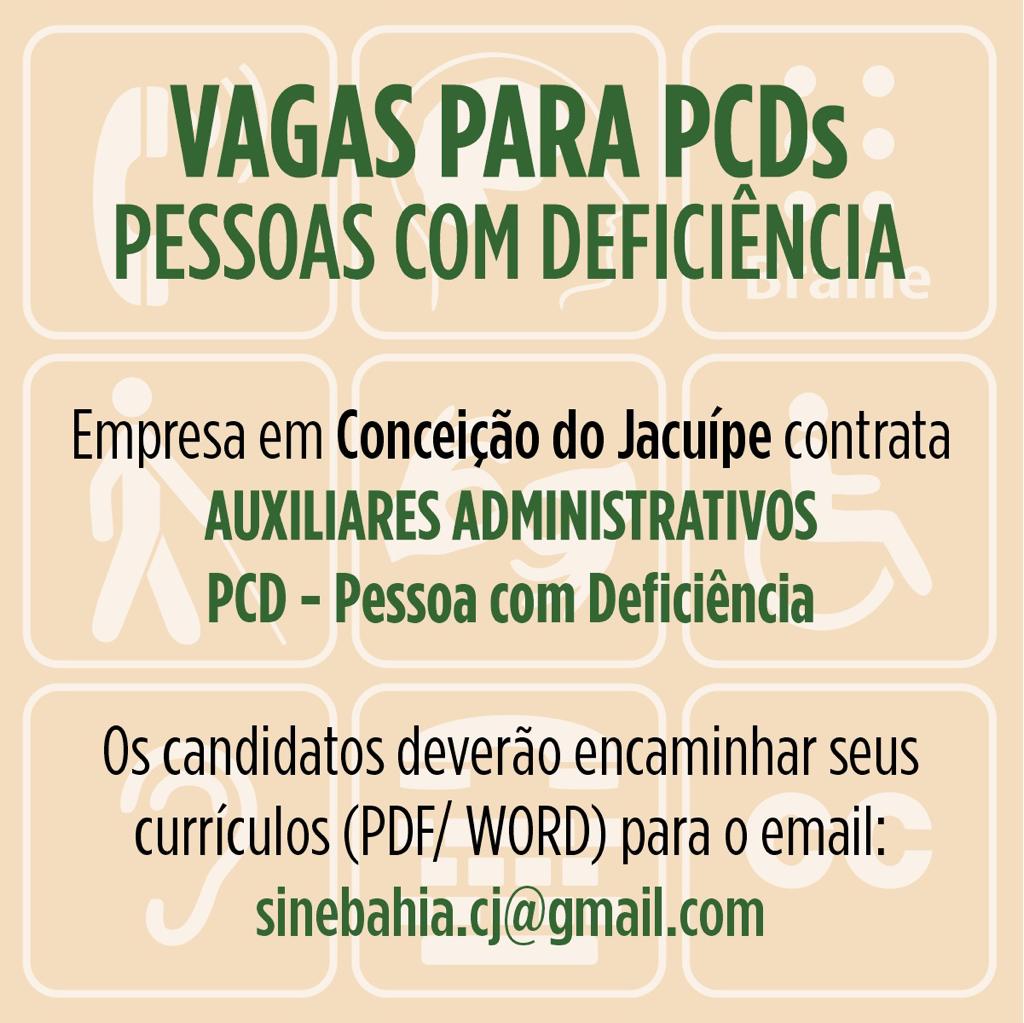 SINE BAHIA de Conceição do Jacuípe tem vagas para Pessoas com Deficiência