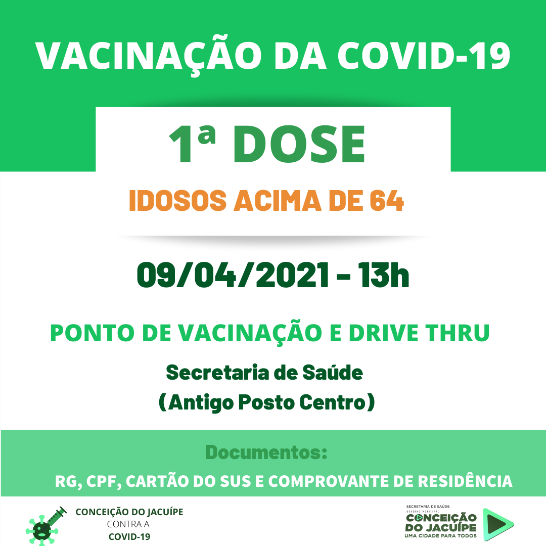 Conceição do Jacuípe aplica 1ª dose da vacina em idosos acima de 64 anos