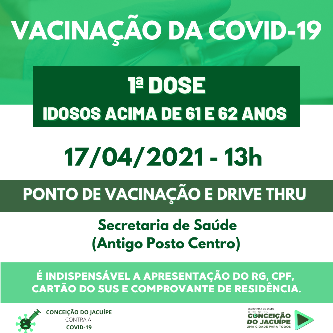 Conceição do Jacuípe aplica 1ª dose da vacina em idosos acima de 61 anos