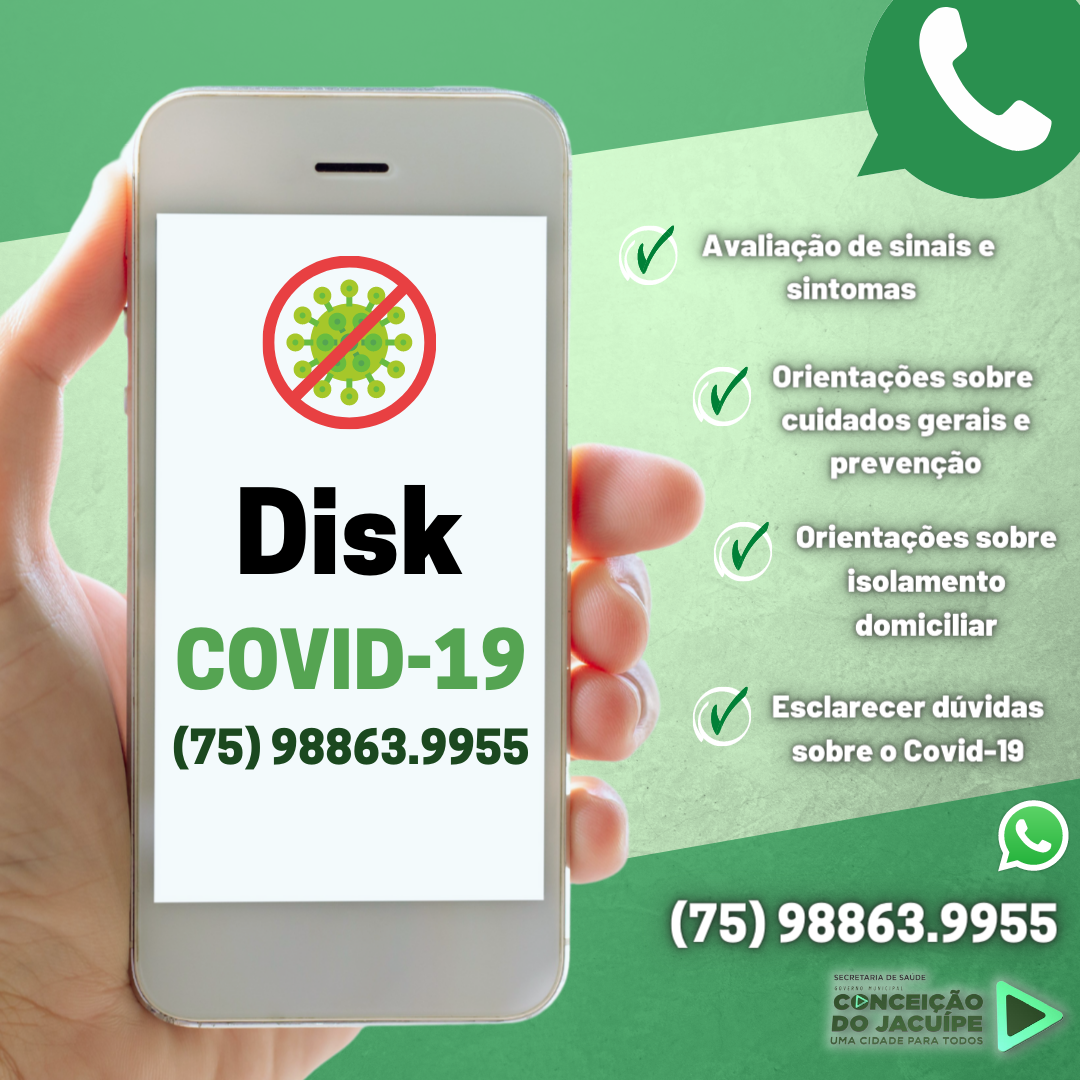 População de Conceição do Jacuípe conta com serviço “Disk Covid-19” para tirar dúvidas sobre o coronavírus