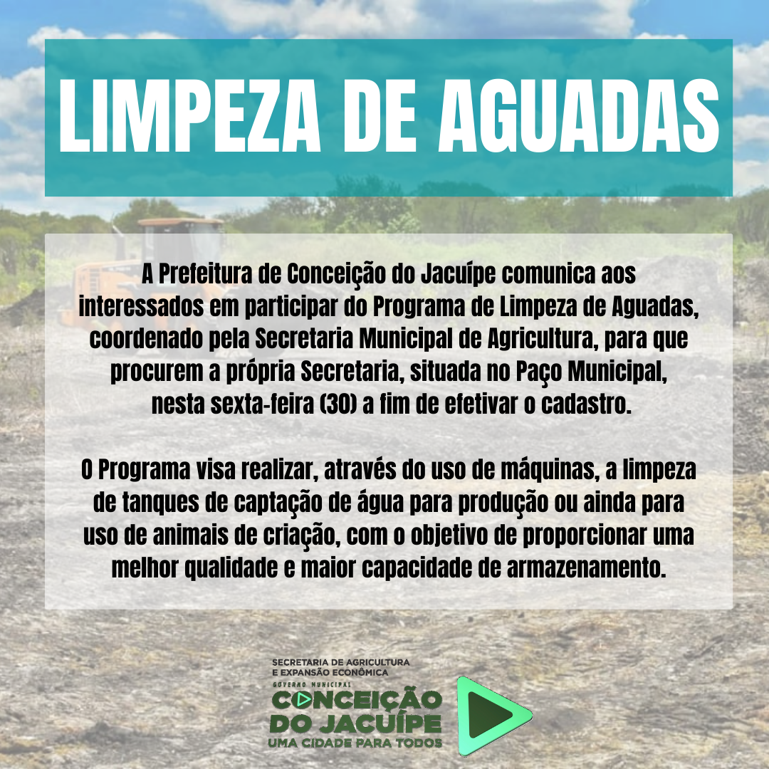 Prefeitura cadastra interessados em participar do programa “Limpeza de Aguadas”