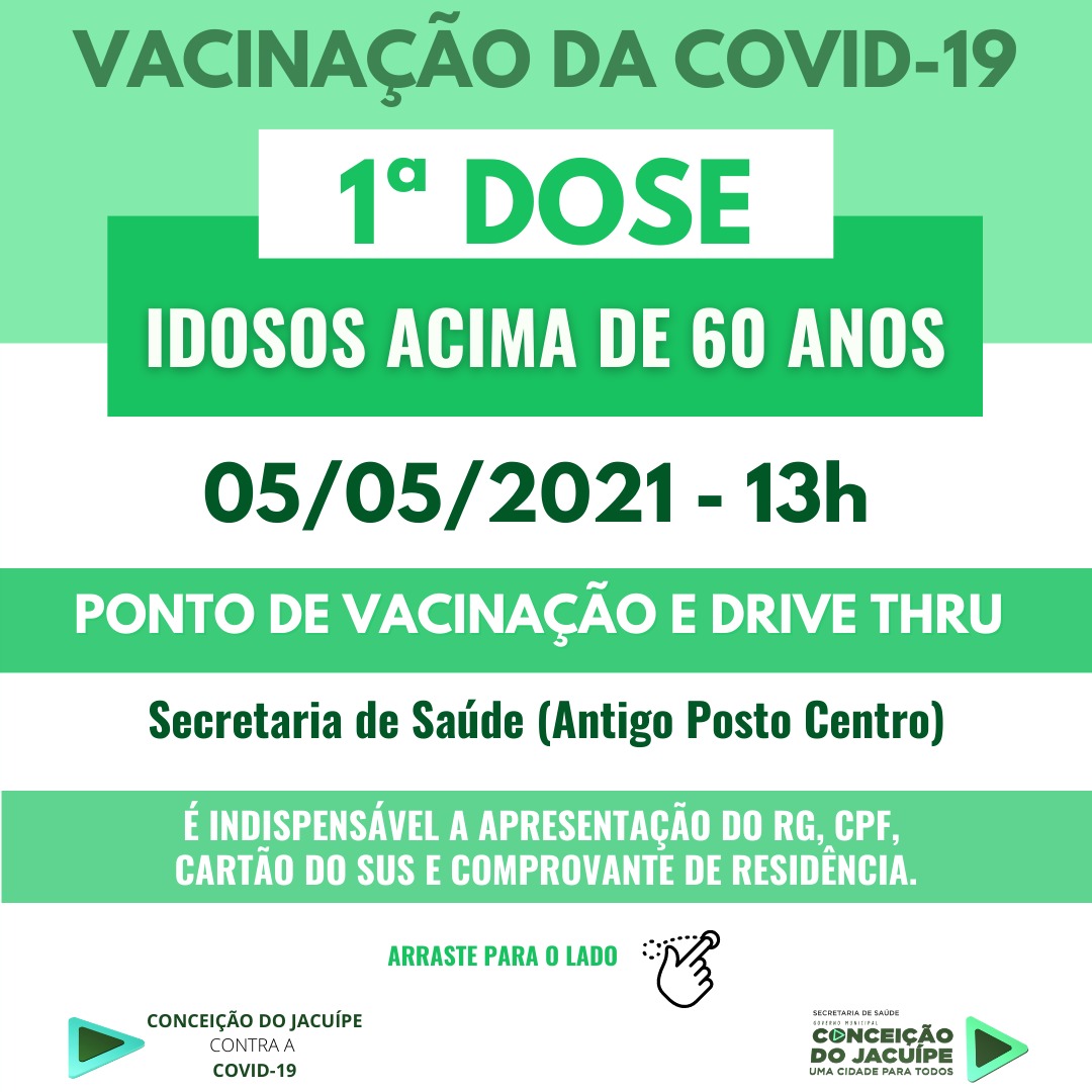 Secretaria de Saúde dá continuidade à vacinação contra Covid-19 para idosos acima de 60 anos e de grupos prioritários nesta quarta-feira (05)